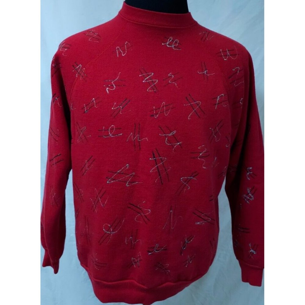 Discus Athletic XL Red Graffiti Squiggly Lines Glitter Heavyweight Sweatshirt